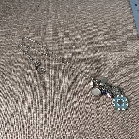 Cluster pendant gold tone long lanyard necklace floral pear tassel circle charm - Picture 2 of 4